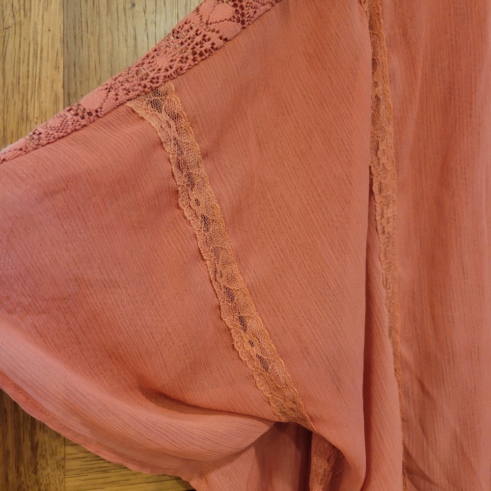 Maurice's Coral Pink Lace Back Tassel Kimono Cover-up  S/M - Picture 5 of 9